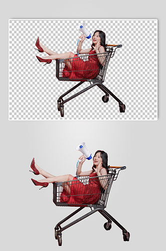 红裙子女生新年购物宣传精修PNG摄影图