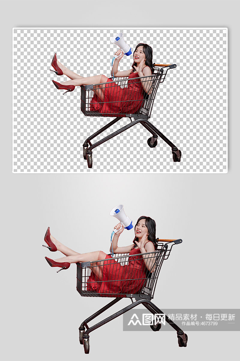 红裙子女生新年购物宣传精修PNG摄影图素材