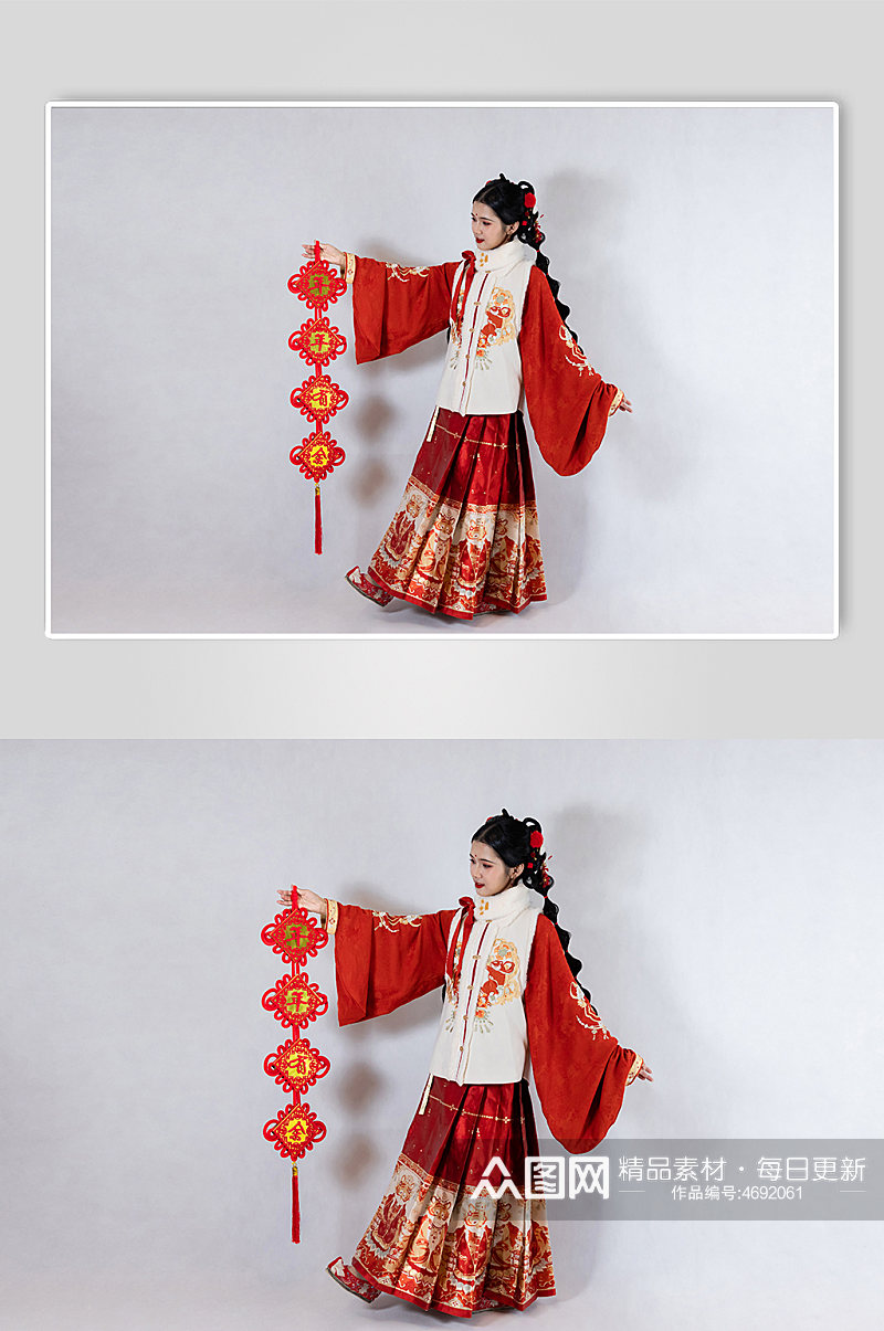 新年汉服女性中国结对联人物摄影精修图片素材