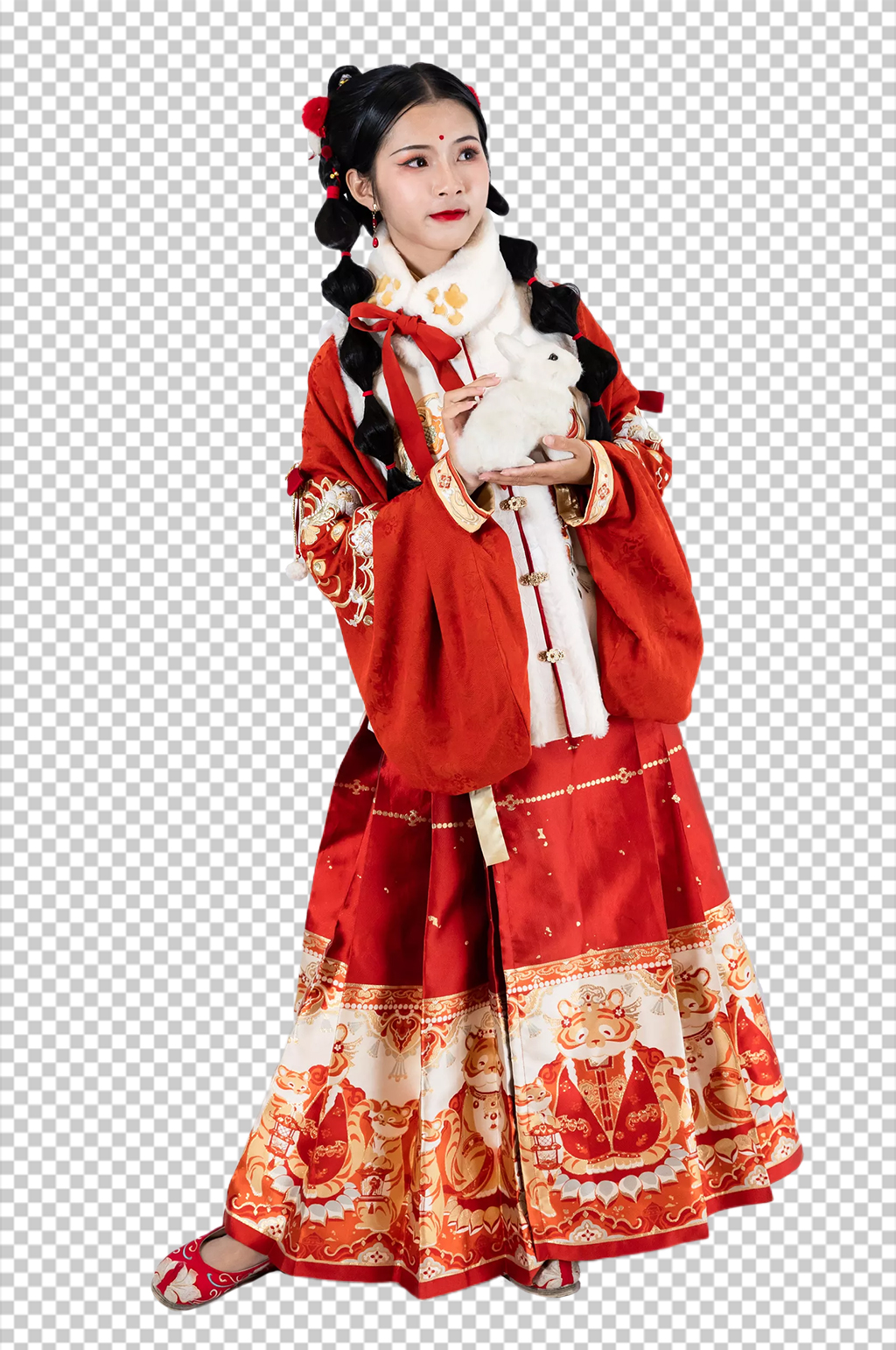新年兔年汉服女性人物免抠PNG摄影图片素材
