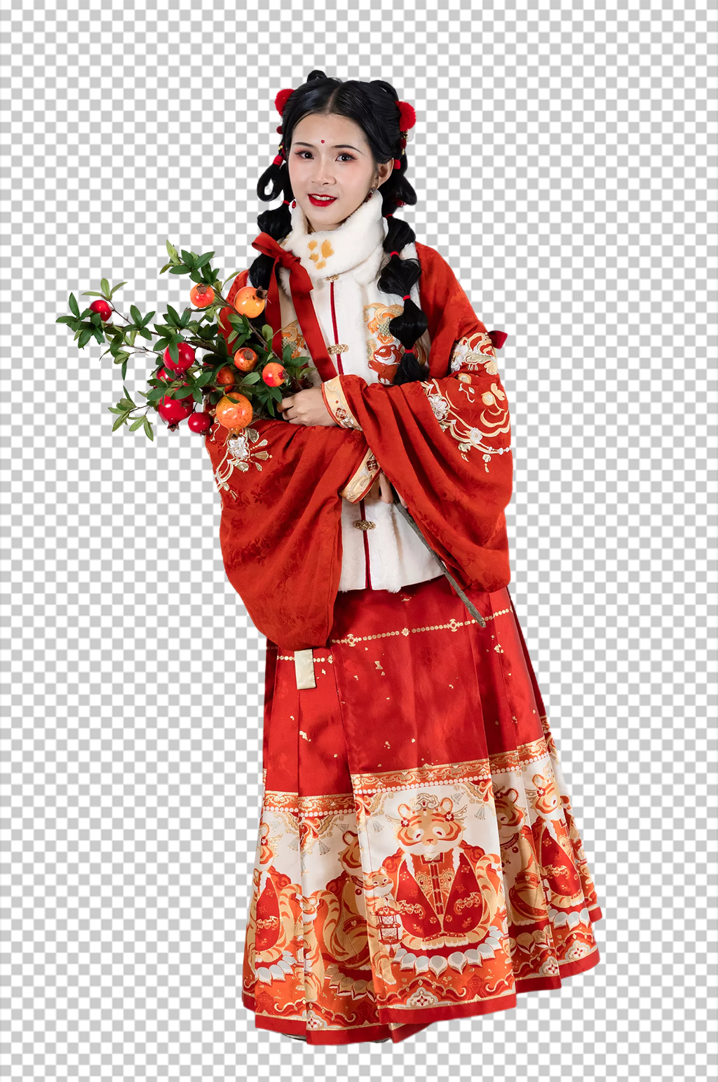 红色石榴新年汉服女生人物PNG摄影图片素材