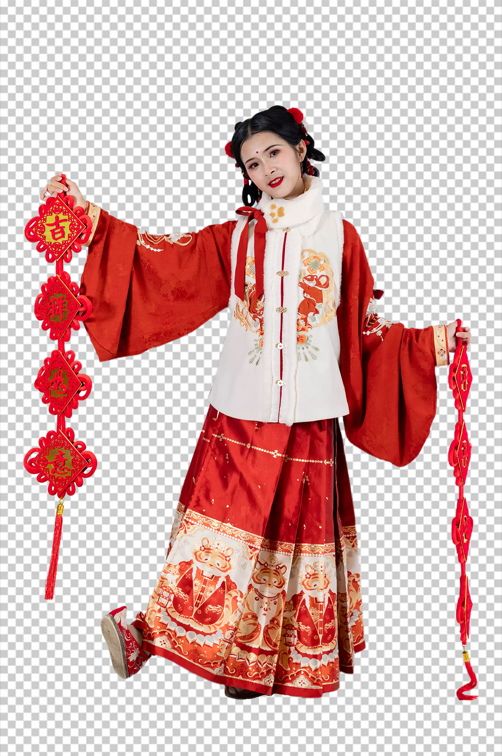 中国结对联新年汉服女生人物PNG摄影图片素材