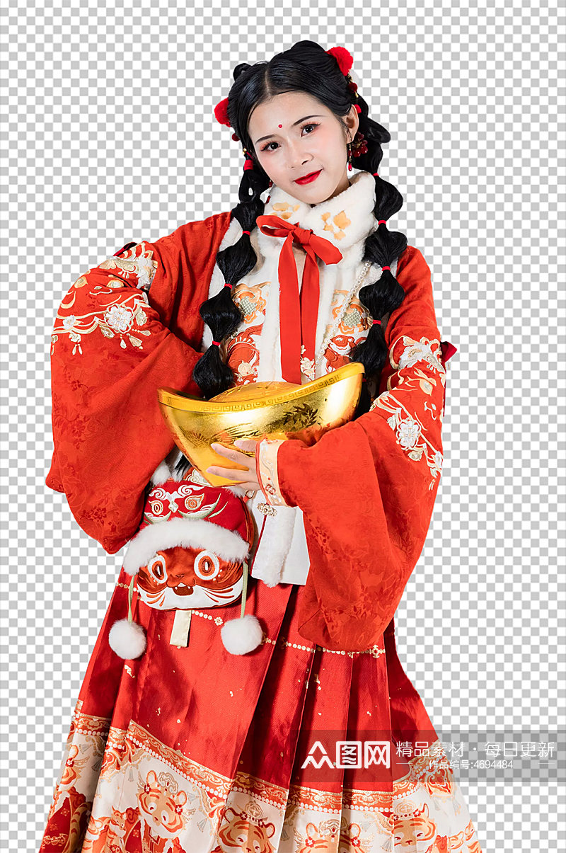 金元宝新年汉服女生人物PNG摄影图片素材