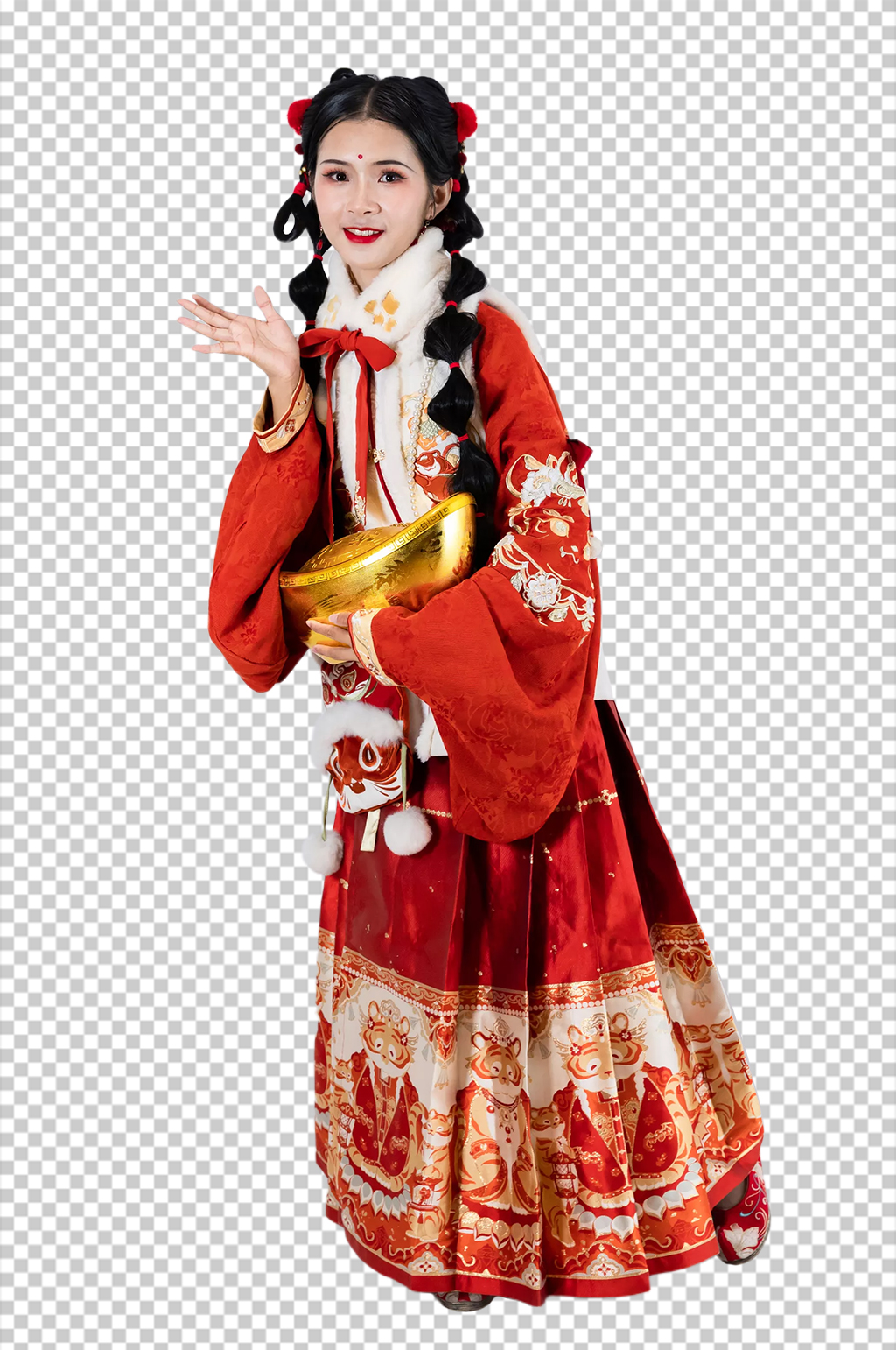 金元宝新年汉服女生人物PNG摄影图片素材