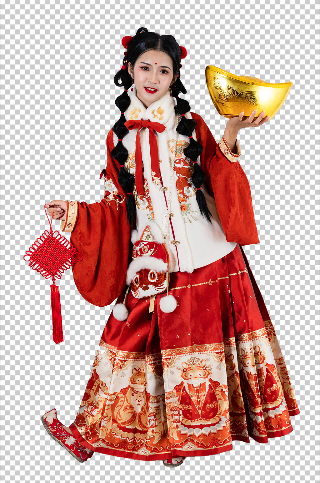 金元宝新年中国结汉服女生人物PNG摄影图素材
