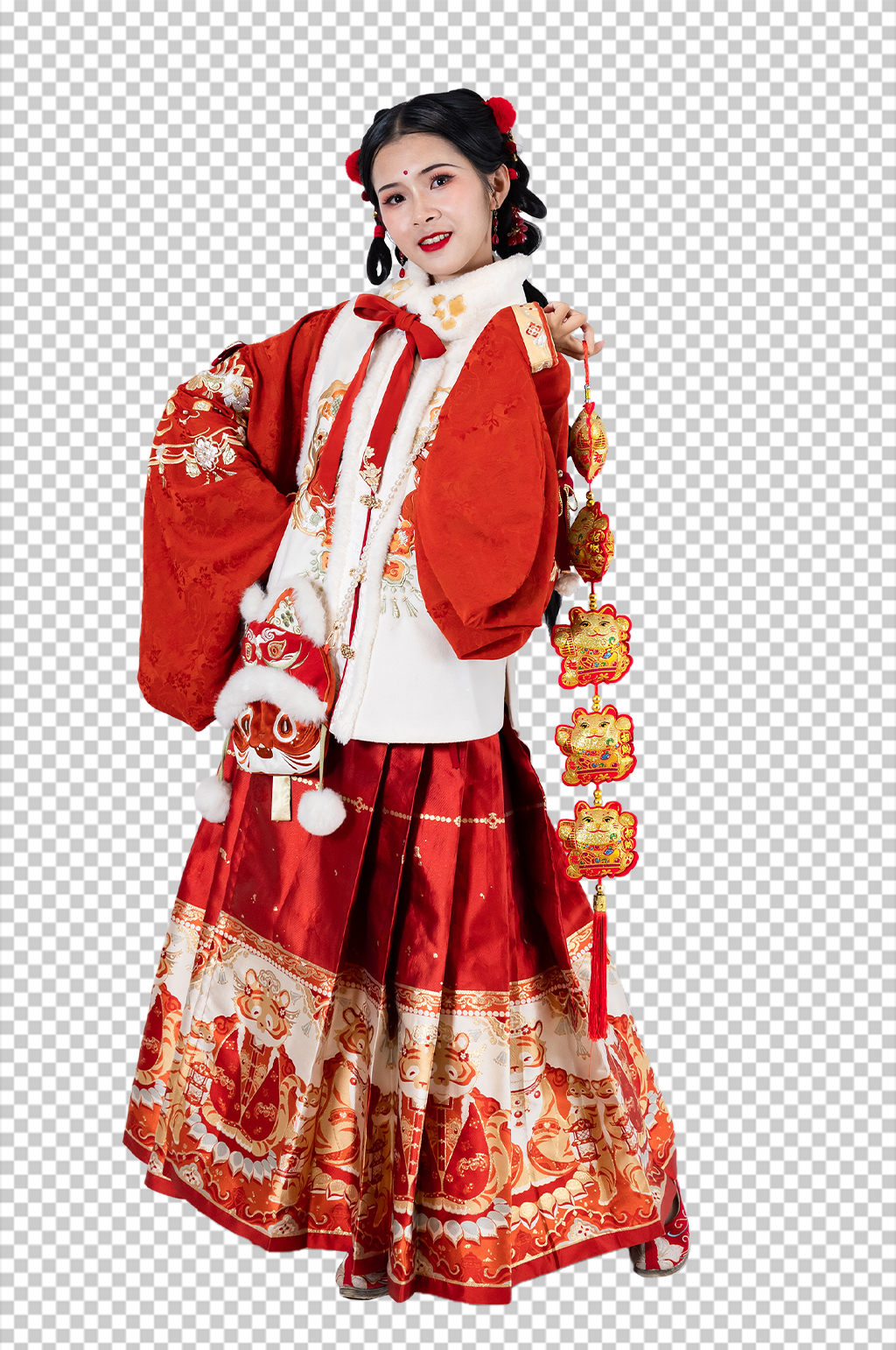 新年刺绣对联汉服女生人物PNG摄影图片素材