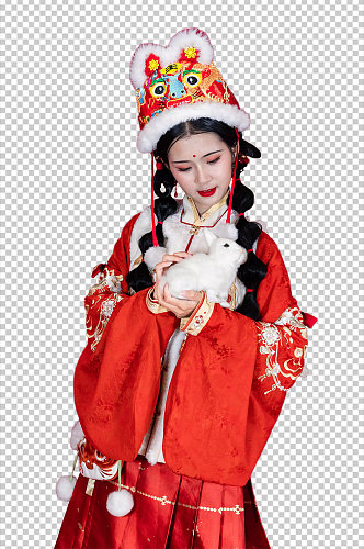 新年兔年汉服兔子女生人物PNG摄影图片