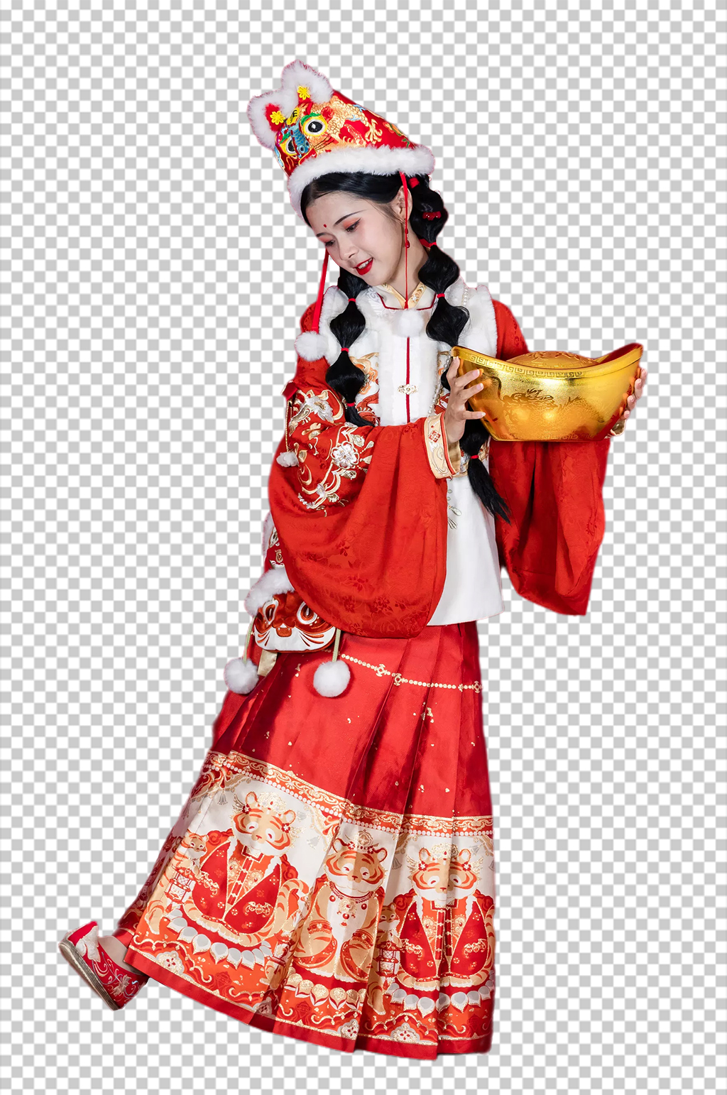 新年金元宝汉服女生人物免抠PNG摄影图素材
