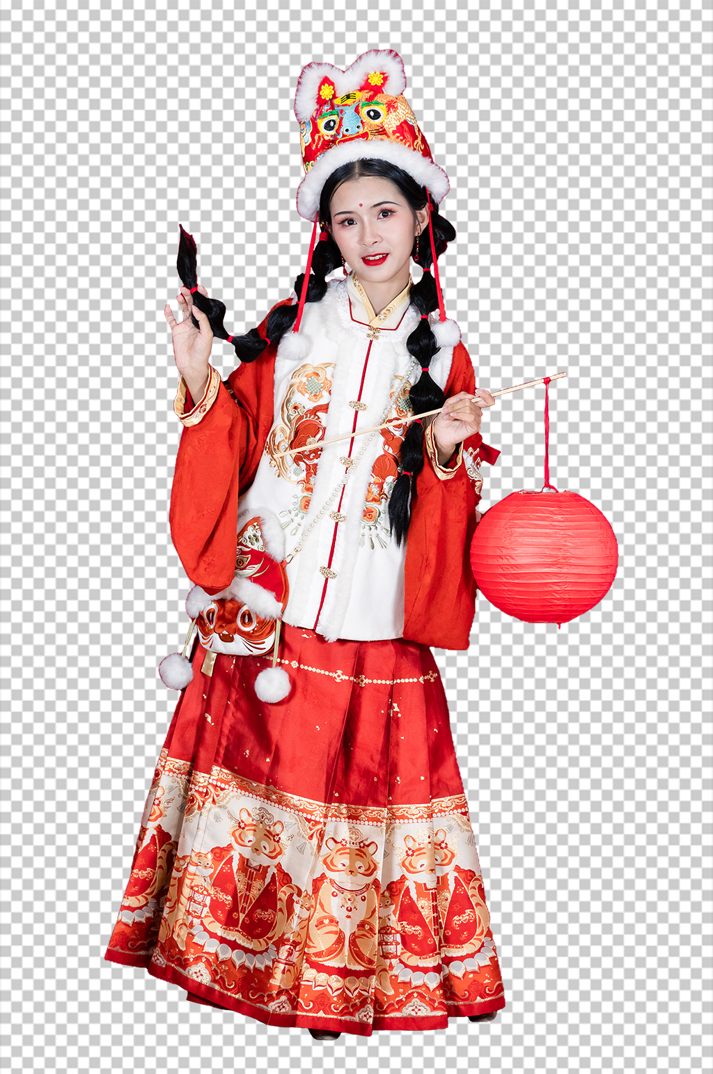 红灯笼新年汉服女生人物免抠PNG摄影图片素材