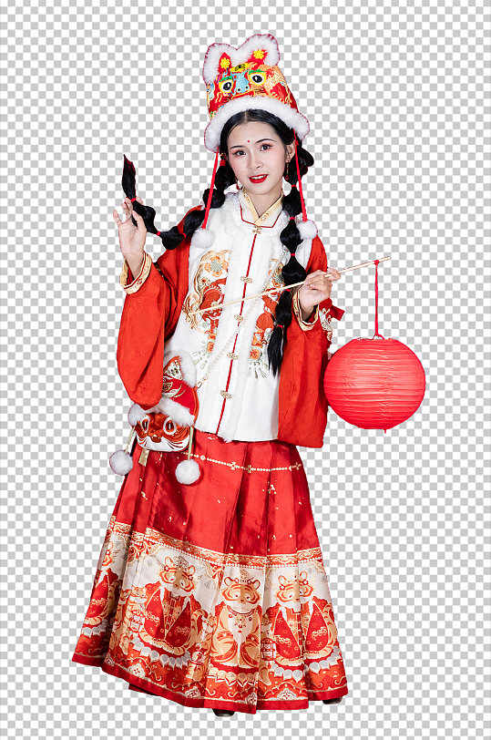 红灯笼新年汉服女生人物免抠png摄影图片