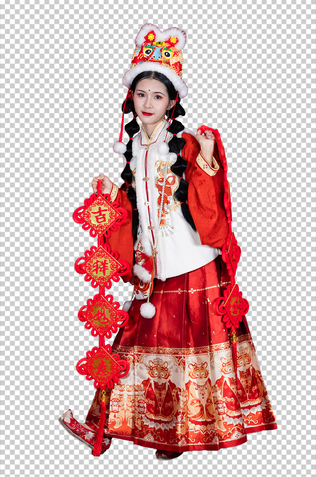 新年中国结对联汉服女生人物PNG摄影图片素材