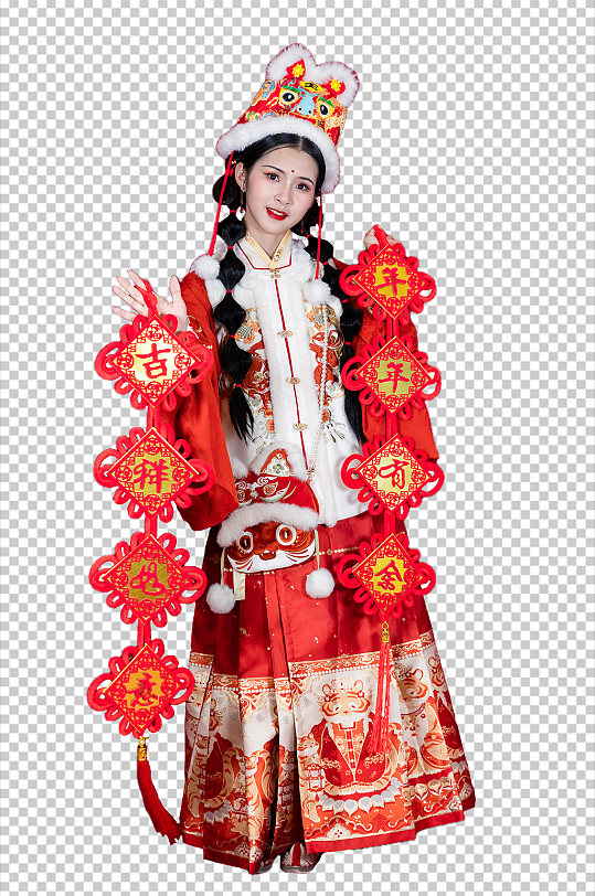 新年中国结对联汉服女生人物png摄影图片