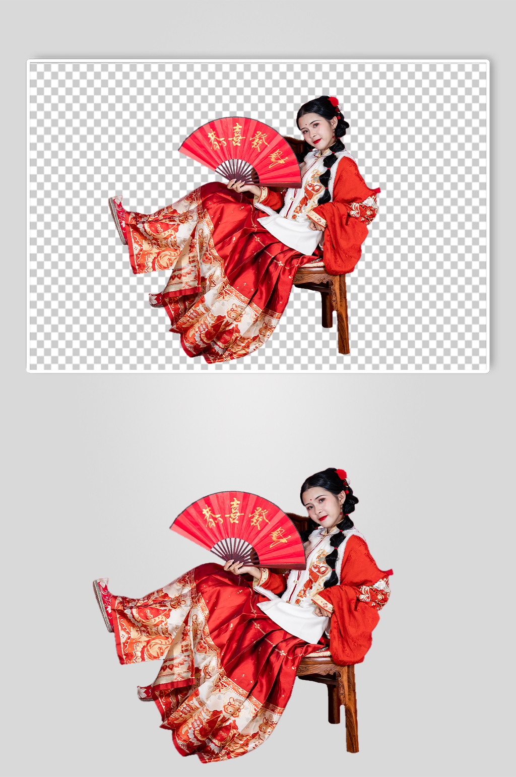 新年恭喜发财扇子汉服女生人物PNG摄影图素材