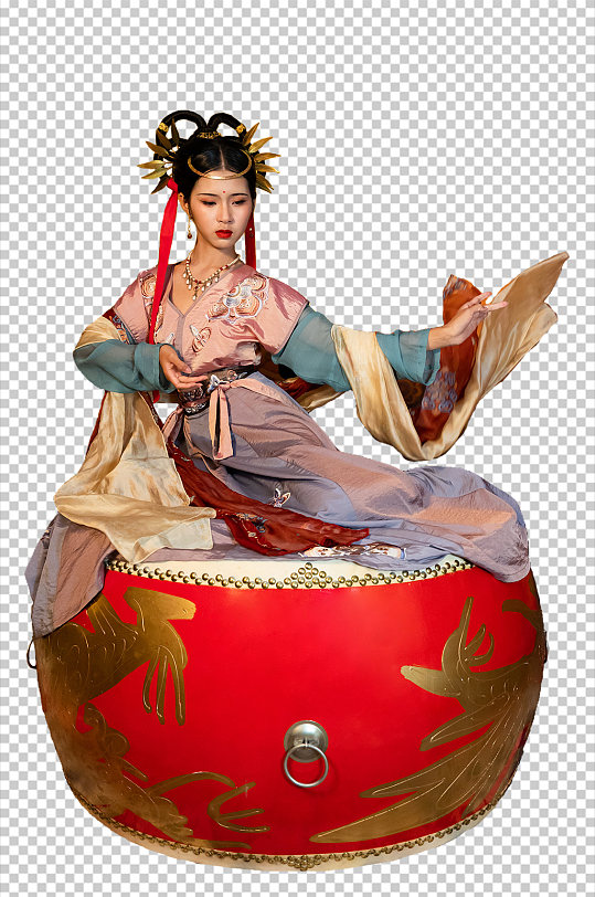 敦煌飞天舞大鼓中秋节汉服人物png摄影图