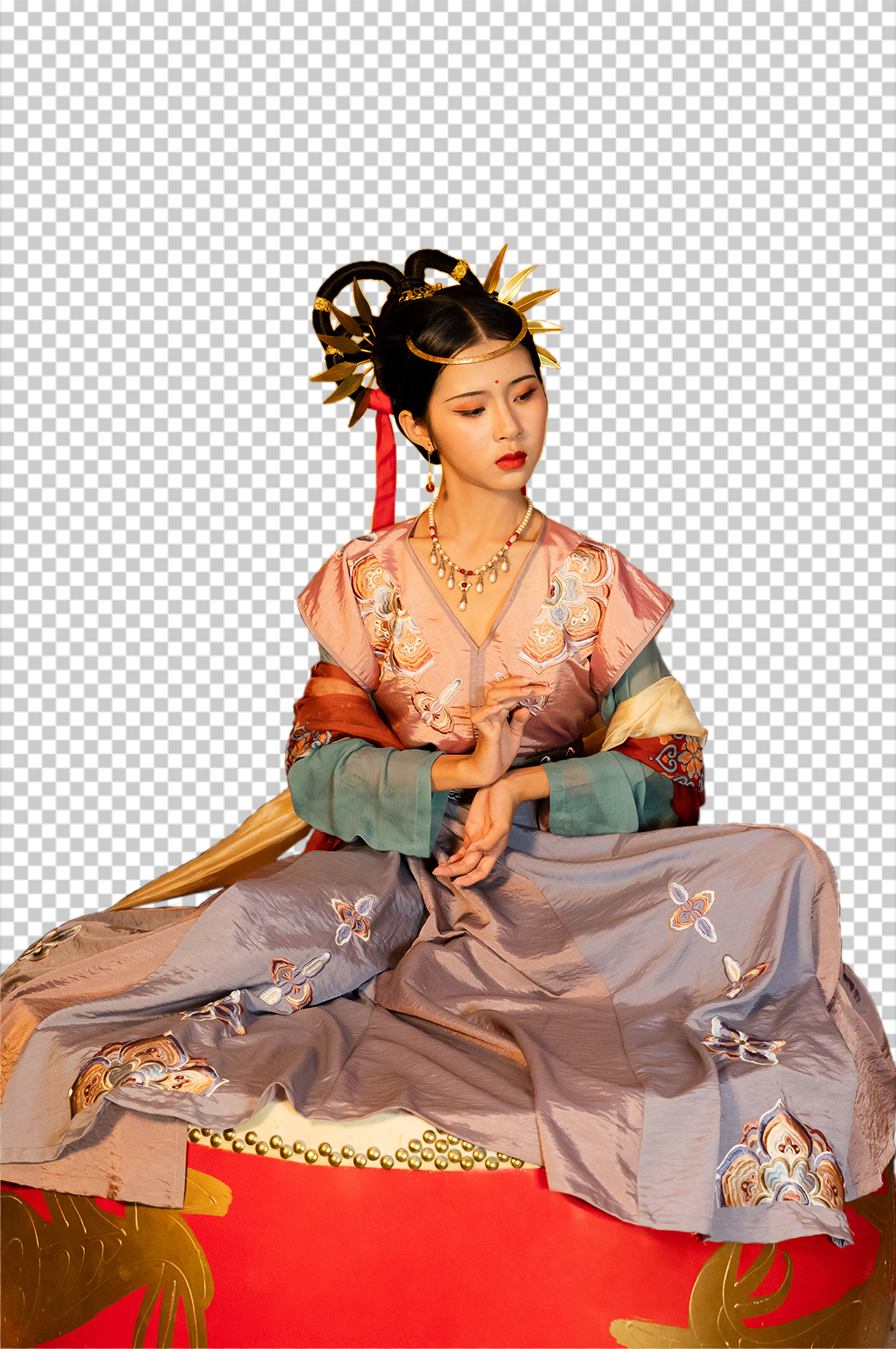 敦煌飞天舞大鼓中秋节汉服人物PNG摄影图素材