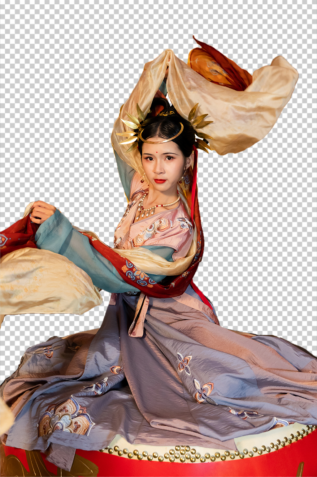 敦煌飞天舞大鼓中秋节汉服人物PNG摄影图素材