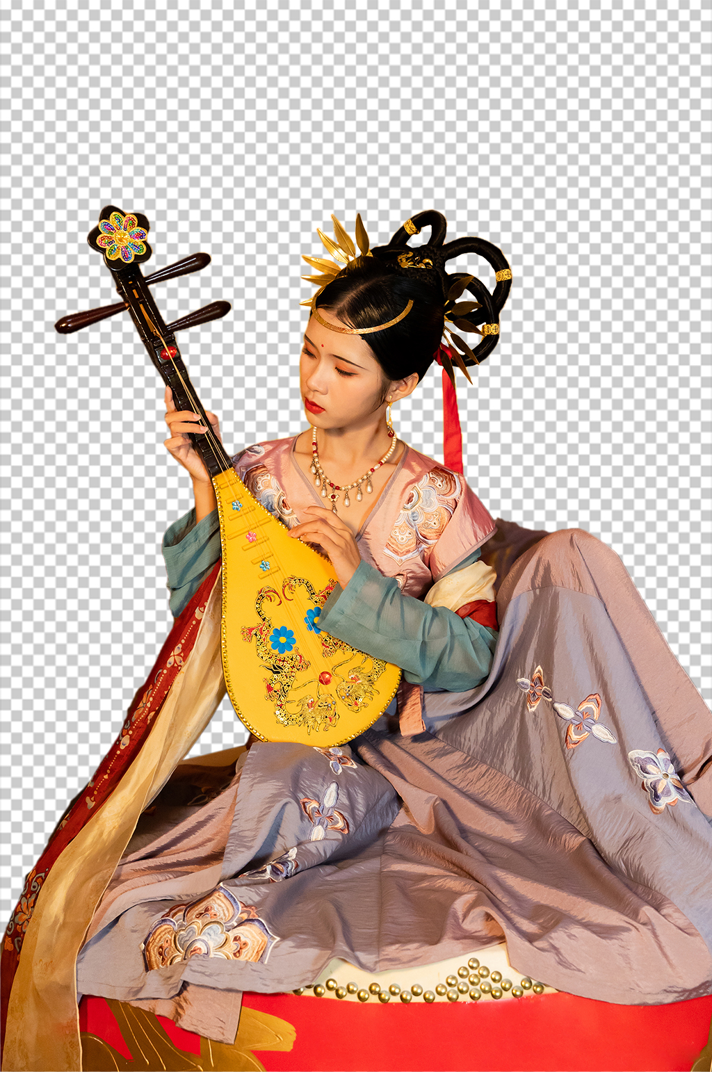 敦煌飞天琵琶舞中秋节汉服人物PNG摄影图素材
