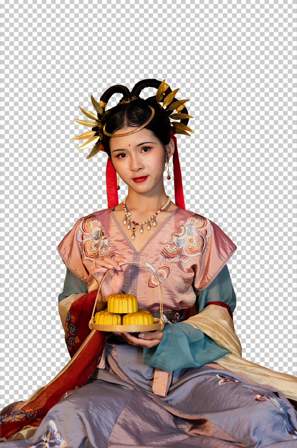 敦煌嫦娥月饼中秋节汉服人物PNG摄影图片素材