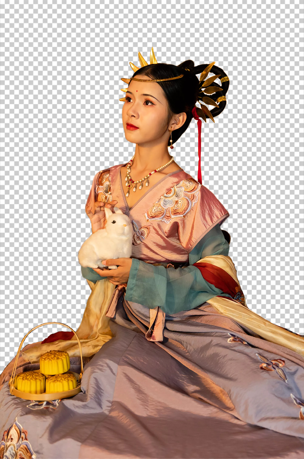 敦煌嫦娥月饼中秋节汉服人物PNG摄影图片素材