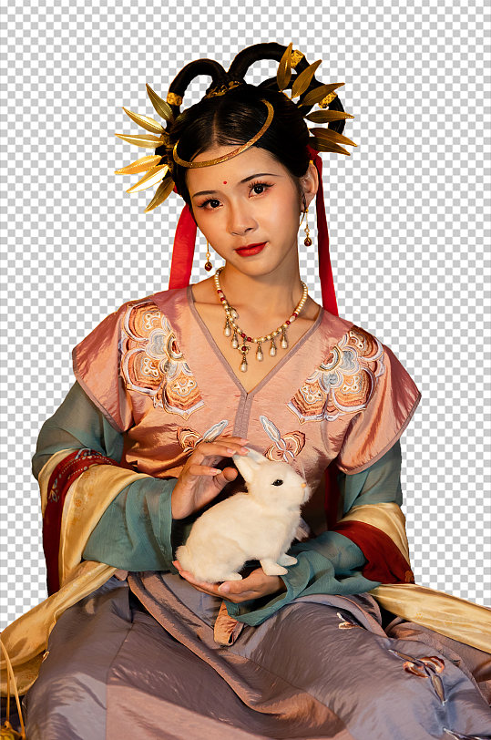 敦煌嫦娥兔子中秋节汉服人物png摄影图片