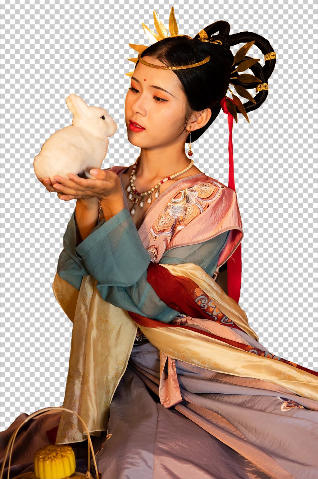 敦煌嫦娥兔子中秋节汉服人物PNG摄影图片素材