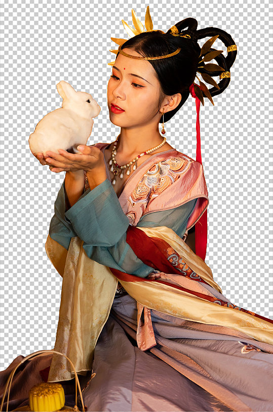 敦煌嫦娥兔子中秋节汉服人物png摄影图片