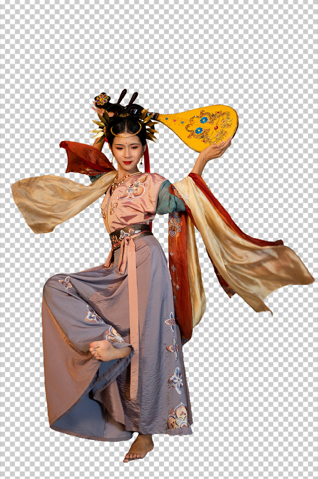 敦煌飞天琵琶汉服人物免抠PNG摄影图片素材