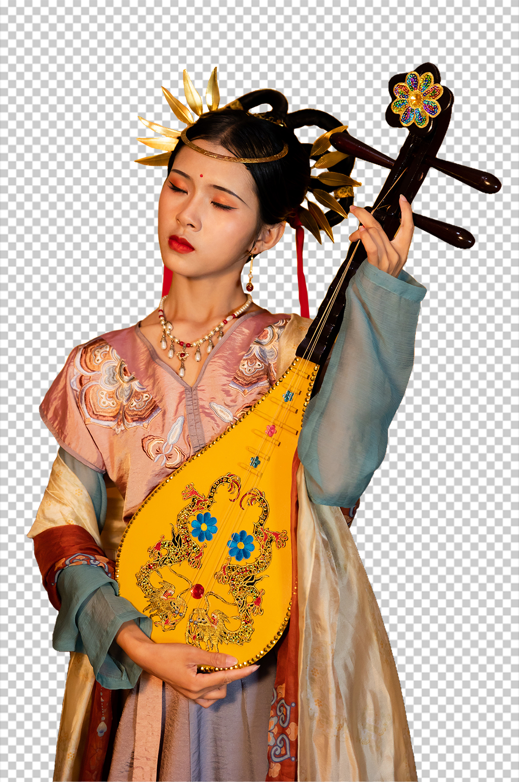 敦煌反弹琵琶汉服人物免抠PNG摄影图片素材