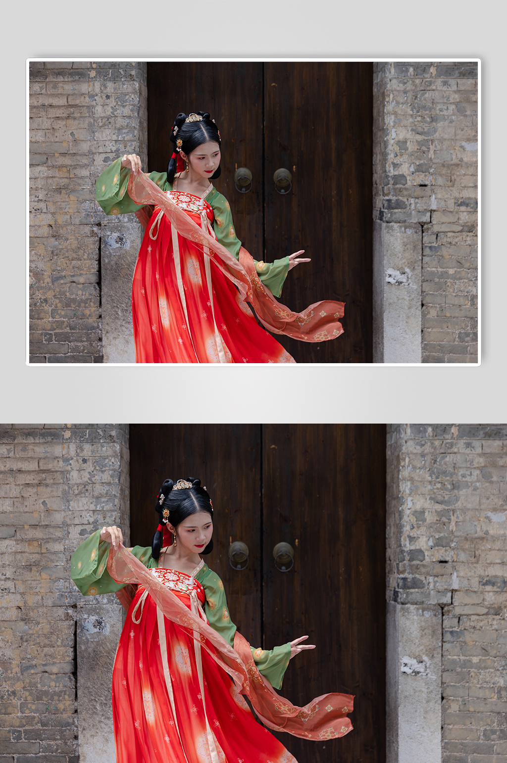 翩翩起舞国潮唐制汉服女性人物摄影图素材