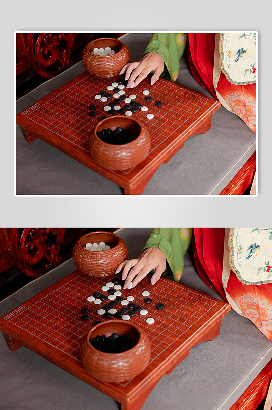 中国风唐制汉服女性五子棋人物摄影图-众图网