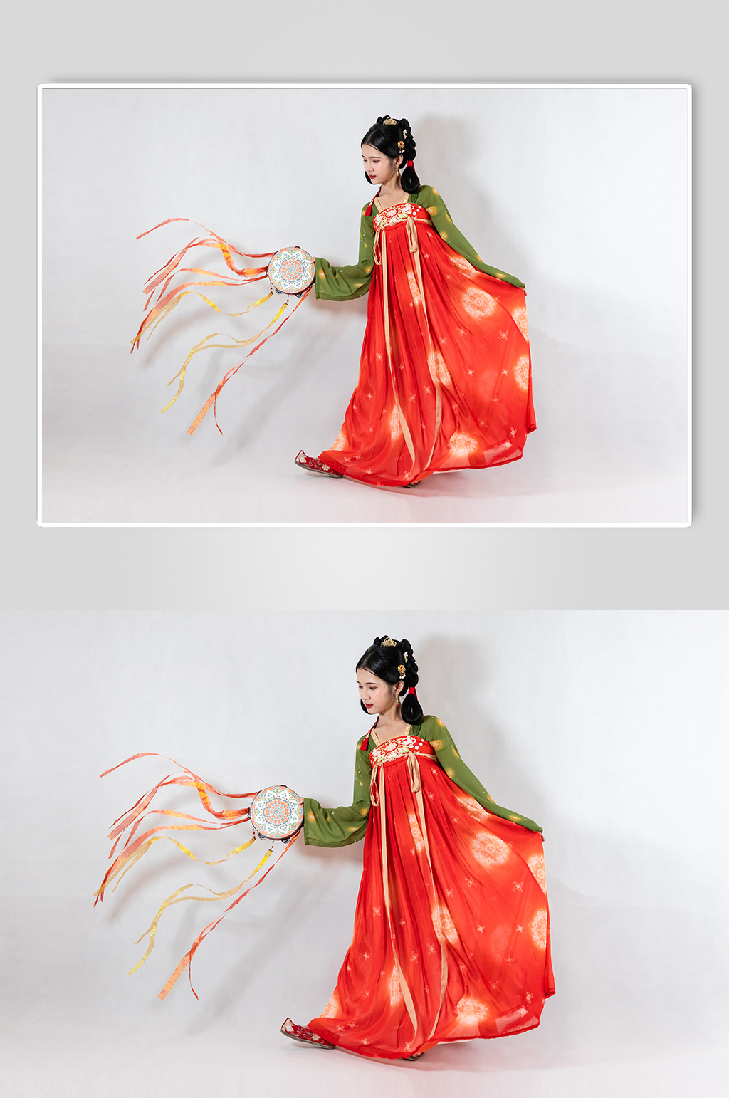 唐制手拿手鼓古装汉服女性人物摄影图素材