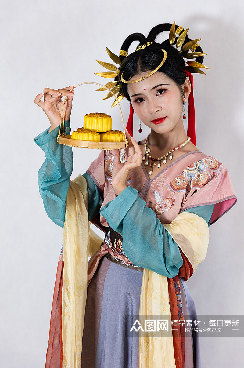 高清敦煌嫦娥月饼中秋节汉服人物摄影图片素材