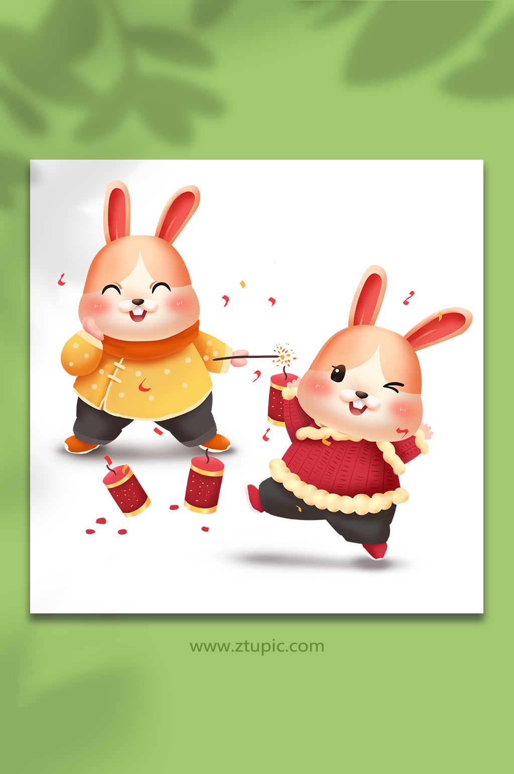 手绘喜庆生肖国潮风兔年新年插画素材