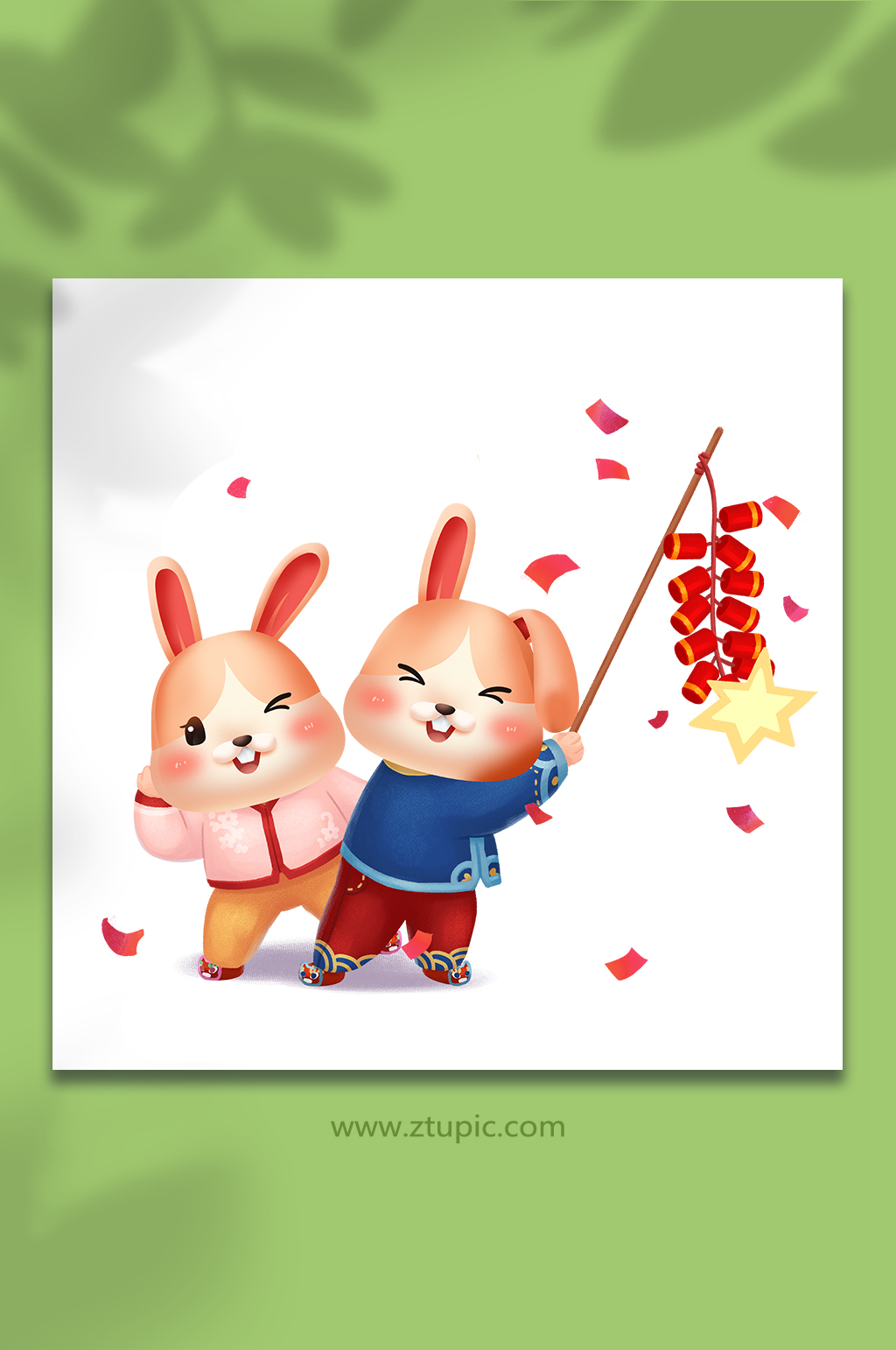 新年放鞭炮闹春节兔年新年插画素材