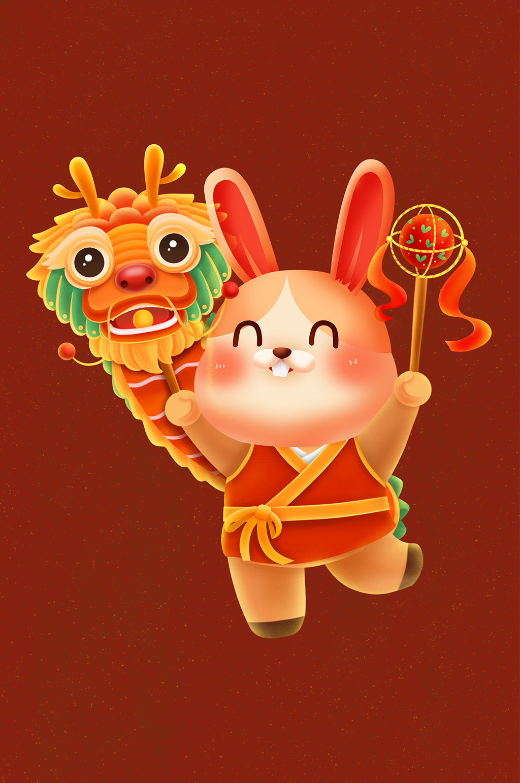舞龙舞狮闹灯会兔年新年插画素材