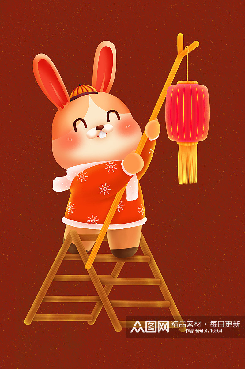 春节挂灯笼兔年新年插画素材