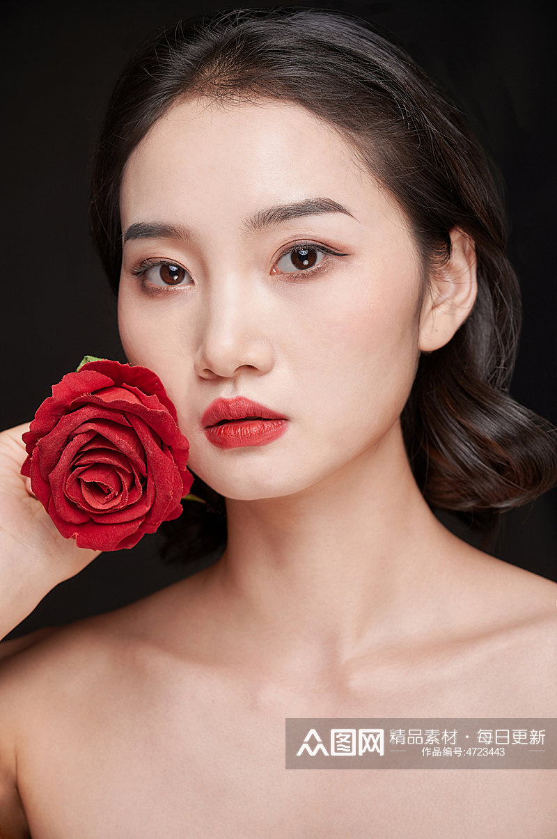 美妆红唇玫瑰美容美肤美妆人物精修摄影图片素材