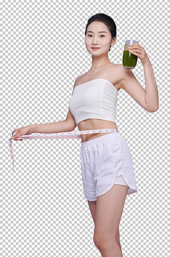瘦身绿色饮料健康美体女性量尺人物PNG摄影图