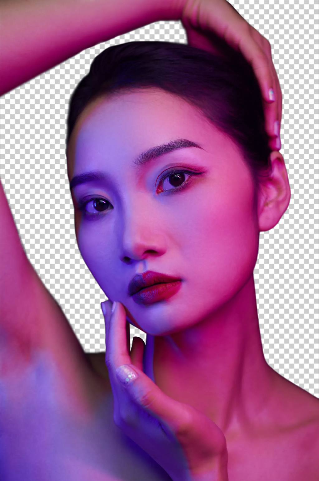 蓝紫创意妆造美容美肤美妆人物PNG摄影图素材