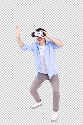 体验虚拟现实VR眼镜男生人物PNG摄影图