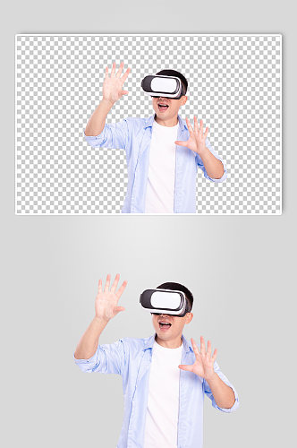 体验触摸VR游戏眼镜男生人物PNG摄影图