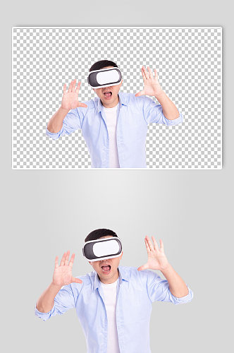 惊讶VR眼镜虚拟体验男生人物PNG摄影图