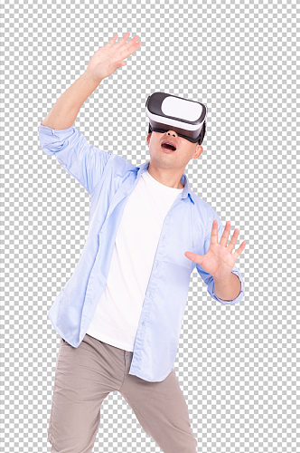 惊讶VR游戏眼镜男生人物PNG摄影图片