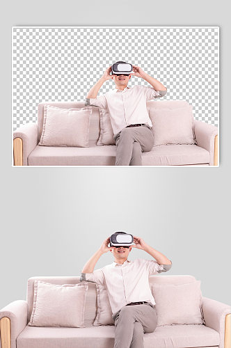 居家体验VR虚拟眼镜男生人物PNG摄影图