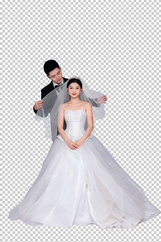 白色头纱男女婚纱照婚礼人物png摄影图