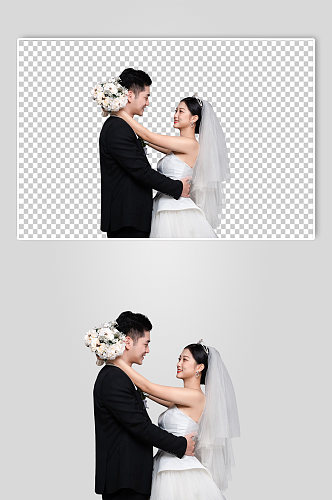 浪漫对视婚纱照婚礼男女人物PNG摄影图