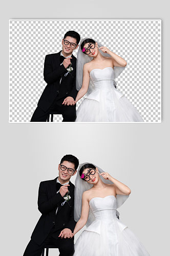搞怪眼镜西服婚纱照婚礼人物PNG摄影图