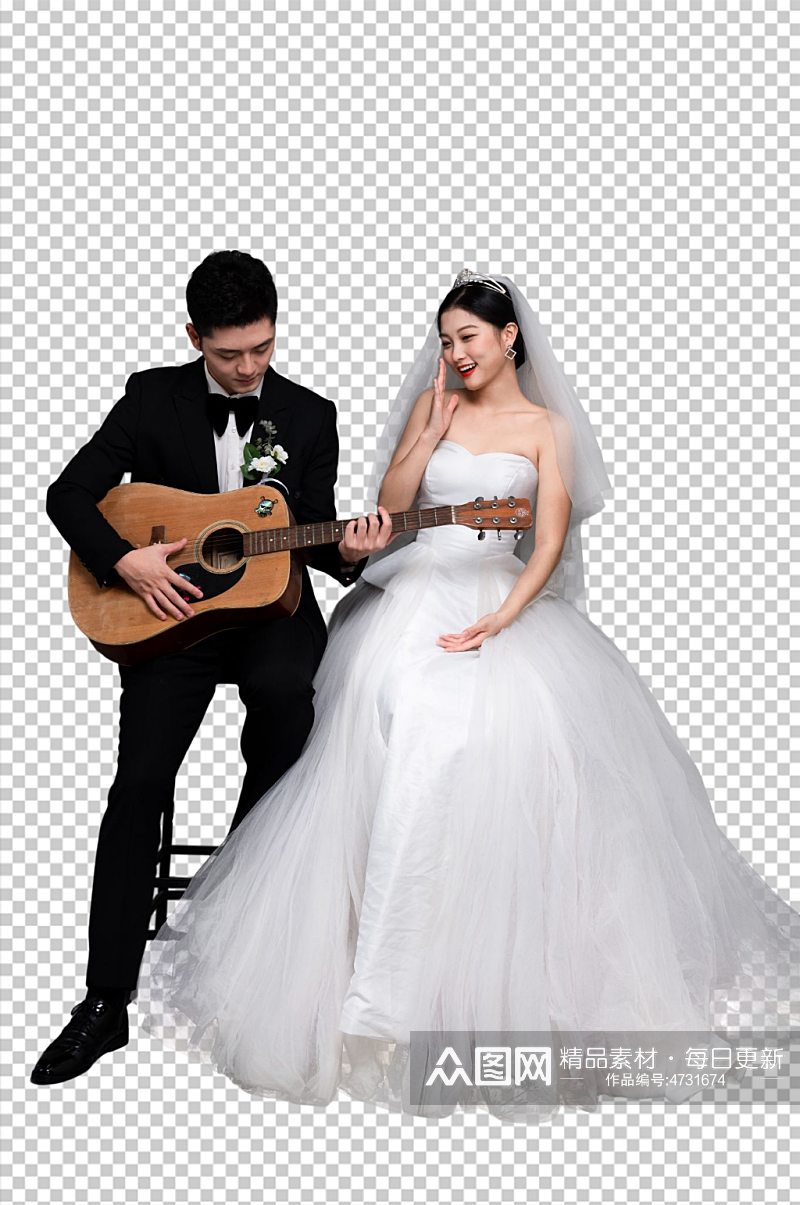 浪漫弹吉他西服婚纱照婚礼人物PNG摄影图素材