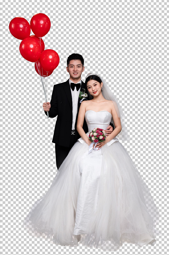 气球西服婚纱照婚礼男女人物PNG摄影图