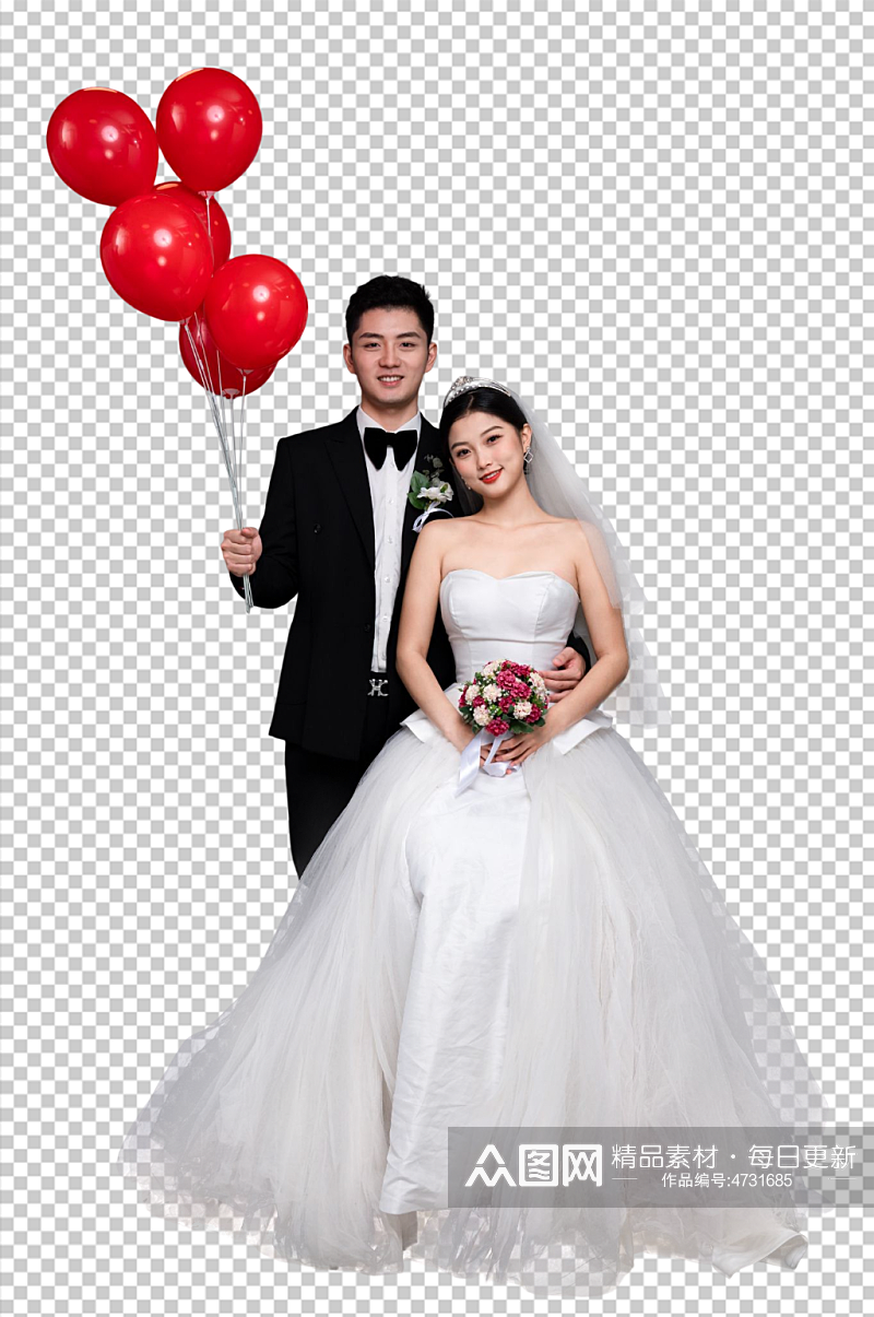 气球西服婚纱照婚礼男女人物PNG摄影图素材